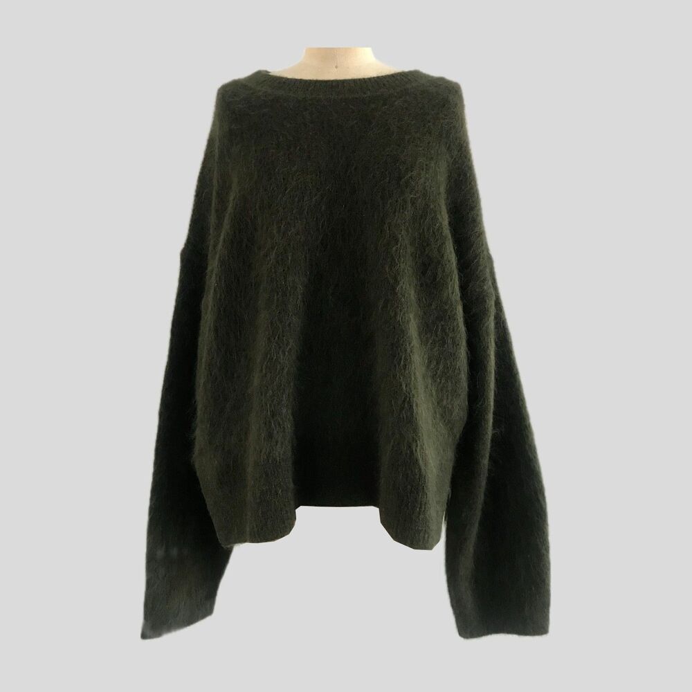 & Other Stories Olive Green Mohair Blend Fuzzy Pullover Sweater Wool Womens L